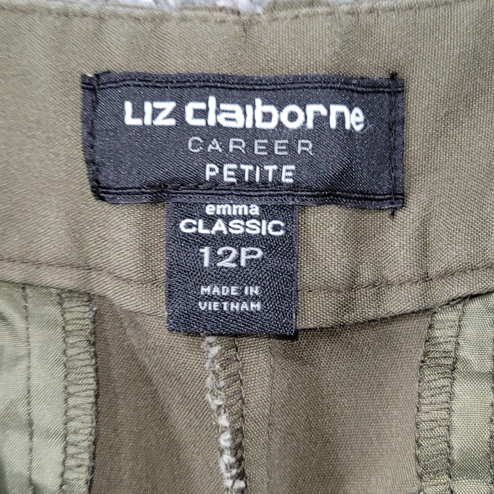Liz Claiborne Career Petite Emma Classic Olive Green Cropped Pants 12P Straight - Picture 3 of 11